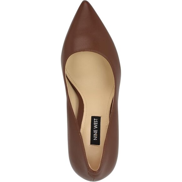 Nine West Women's Medium Brown Leather Closed Pointed Toe Stiletto Heel Pump - Picture 2 of 6